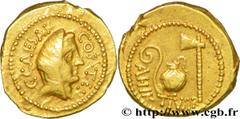 JULES CESAR (13/07/100-15/03/44 avant J.-C.) Caius Julius Cوsar Aureus 46 AC. N° brm_199254 Date : 46 AC. Nom de l'atelier : Rome Métal : or Diamètre : 20mm Axe des coins : 1h. Poids : 7,79g. Degré de