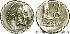 ROSCIA (64 avant J.-C.) Lucius Roscius Fabatus Denier serratus 64 AC. N° brm_199628 Date : 64 AC. Nom de l'atelier : Rome Métal : argent Diamètre : 18,5mm Axe des coins : 6h. Poids : 3,82g. Degré de r