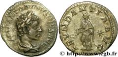 ELAGABAL (16/05/218-12/03/222) Marcus Aurelius Antoninus Denier 220 N° brm_200101 Date : 220 Nom de l'atelier : Rome Métal : argent Diamètre : 19,5mm Axe des coins : 5h. Poids : 2,21g. Degré de rareté
