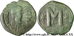 ANASTASE(11/04/491-1/07/518) Follis N° v20_0091    Date : c. 512-518 Nom de l'atelier : Constantinople Métal : cuivre Diamètre : 34mm Axe des coins : 6h. Poids : 16,58g. Degré de rareté : R2 Etat de c