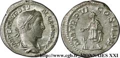 ALEXANDRE SEVERE(10/05/221-22/03/235)Marcus Aurelius Severus AlexanderAuguste (13/03/222-22/02/235) Denier N° v21_2936    Date : 227 Nom de l'atelier : Rome Métal : argent Diamètre : 19,5mm Axe des co