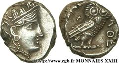 ATTIQUE - ATHENES(393-323 avant J.-C.) Tétradrachme N° v23_0085    Date : c. 350 AC. Nom de l'atelier : Athènes Métal : argent Diamètre : 23mm Axe des coins : 8h. Poids : 17,15g. Etat de conservation 