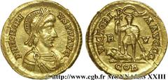 HONORIUS(22/01/393-15/08/423)Flavius Honorius Solidus N° v23_0647    Date : 408-423 Nom de l'atelier : Flaminie, Ravenne, (Ravenna) Métal : or Diamètre : 21mm Axe des coins : 12h. Poids : 4,48g. Degré