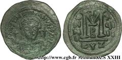 JUSTINIEN Ier(1/08/527-14/11/565) Follis, (GB, ئ 37) N° v23_0671    Date : 544-545 Nom de l'atelier : Cyzique Métal : cuivre Diamètre : 37mm Axe des coins : 6h. Poids : 19,26g. Degré de rareté : R1 Et