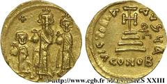 HERACLIUS, HERACLIUS CONSTANTIN et HERACLONAS(4/07/638-11/01/641) Solidus N° v23_0680    Date : 632-635 Nom de l'atelier : Constantinople Métal : or Diamètre : 21mm Axe des coins : 6h. Poids : 4,40g. 