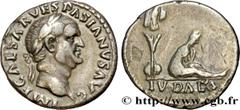 VESPASIANUS Type : Denier  Date : 70  Mint name / Town : Rome  Metal : silver  Millesimal fineness : 900  ‰ Diameter : 16,5  mm Orientation dies : 6  h. Weight : 2,72  g. Rarity : R2  Obverse legend :