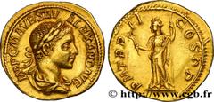 SEVERUS ALEXANDER Type : aureus  Date : 223  Mint name / Town : Rome  Metal : gold  Diameter : 20,5  mm Orientation dies : 6  h. Weight : 6,10  g. Rarity : R2  Obverse legend : IMP C M AVR SEV - ALEXA