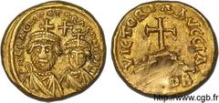 HERACLIUS et HERACLIUS CONSTANTIN(22/01/613-4/07/638) Solidus sur flan étroit N° v11_0546    Date : 625-626 Nom de l'atelier : Carthage Métal : or Diamètre : 16,5mm Axe des coins : 6h. Poids : 4,34g. 