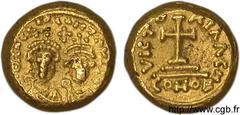 HERACLIUS et HERACLIUS CONSTANTIN(22/01/613-4/07/638) Solidus globulaire N° v11_0547    Date : 634-635 Nom de l'atelier : Carthage Métal : or Diamètre : 11mm Axe des coins : 6h. Poids : 4,38g. Degré d