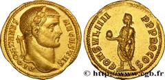 Coinage from the Tetrarchy and Constantine I DIOCLETIAN Aureus Augustus 290-291 Cyzique R2 gold (20mm, 5,54g, 12h) Obverse : DIO-CLETIANVS - AVGVSTVS Tête laurée de Dioclétien à droite (O*) Reverse : 