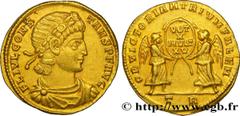Coinage of the Christian Empire CONSTANS Solidus Augustus 342-343 Trèves R2 gold (21mm, 4,33g, 6h) Obverse : FL IVL CONS-TANS - P F AVG Buste diadémé, drapé et cuirassé de Constans à droite, vu de tro