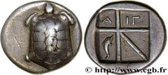 AEGINA - AEGINA ISLAND - AEGINA Type : Statère  Date : c. 350-338 AC.  Mint name / Town : Égine  Metal : silver  Diameter : 23  mm Orientation dies : 6  h. Weight : 11,12  g. Rarity : R2  Obverse lege