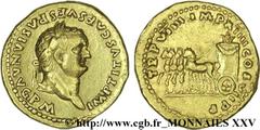 TITUS(1/07/69-13/09/81)Titus Flavius VespasianusAuguste(24/06/79-13/09/81) Aureus N° v25_0240    Date : 79 Nom de l'atelier : Rome Métal : or Diamètre : 19,5mm Axe des coins : 6h. Poids : 7,26g. Degré