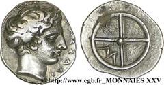 MASSALIA - MARSEILLE(410-350 avant J.-C.) Litra à l'ethnique et au M N° v25_0517    Métal : argent Diamètre : 10,4mm Axe des coins : 9h. Poids : 0,81g. Degré de rareté : R2 Etat de conservation : SUP 