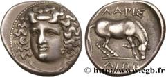 Greek Coins THESSALY - LARISSA Type : Drachme  Date : c. 350-340 AC.  Mint name / Town : Larissa, Thessalie  Metal : silver  Diameter : 19  mm Orientation dies : 12  h. Weight : 6,02  g. Rarity : R2  