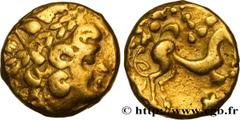 Celtic coins AMBIANI (Area of Amiens) Type : Statère d'or biface au flan court, style fin  Date : c. 80-50 AC.  Mint name / Town : Amiens (80)  Metal : gold  Diameter : 17  mm Orientation dies : 10  h