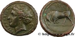 Greek Coins SICILY - SYRACUSE Type : Litra  Date : c. 317-310 AC.  Mint name / Town : Syracuse, Sicile  Metal : bronze  Diameter : 16  mm Orientation dies : 3  h. Weight : 3,19  g. Rarity : R2  Obvers