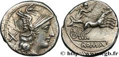 Roman coins ROMAN REPUBLIC - ANONYMOUS Type : Denier  Date : c. 157-155 AC.  Mint name / Town : Rome  Metal : silver  Millesimal fineness : 950  ‰ Diameter : 17  mm Orientation dies : 6  h. Weight : 3