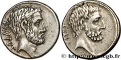 Roman coins BRUTUS Type : Denier  Date : 54 AC.  Mint name / Town : Rome  Metal : silver  Millesimal fineness : 950  ‰ Diameter : 17,5  mm Orientation dies : 3  h. Weight : 3,99  g. Rarity : R1  Obver