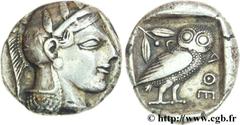 ATTIQUE - ATHENES(Ve siècle avant J.-C.) Tétradrachme N° v26_0057    Date : c. 450 AC. Nom de l'atelier : Athènes Métal : argent Diamètre : 24,5mm Axe des coins : 9h. Poids : 16,30g. Degré de rareté :