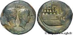 VIENNA - VIENNE - JULES CESAR et OCTAVE(36 avant J.-C.)Julius Cوsar, Caius Octavianus Dupondius, (GB, ئ 30) N° v26_0176    Date : 36 AC. Nom de l'atelier : Gaule, Vienne Métal : bronze Diamètre : 30mm