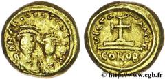 HERACLIUS et HERACLIUS CONSTANTIN(22/01/613-4/07/638) Solidus globulaire N° v26_0518    Date : 624-625 Nom de l'atelier : Carthage Métal : or Diamètre : 12mm Axe des coins : 6h. Poids : 4,45g. Degré d