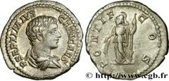 Roman coins GETA Type : Denier  Date : 207  Mint name / Town : Rome  Metal : silver  Millesimal fineness : 550  ‰ Diameter : 19  mm Orientation dies : 1  h. Weight : 3,26  g. Officine : 5e  Obverse le