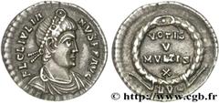 JULIEN II LE PHILOSOPHE(6/11/355-26/06/363)Flavius Claudius JulianusAuguste(02/360-26/06/363) Silique N° v27_0485    Date : 360-361 Nom de l'atelier : Lyon Métal : argent Diamètre : 17,5mm Axe des coi
