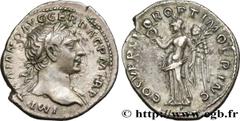 Roman coins TRAJANUS Type : Denier  Date : 107  Mint name / Town : Rome  Metal : silver  Millesimal fineness : 900  ‰ Diameter : 19  mm Orientation dies : 6  h. Weight : 3,15  g. Rarity : R1  Officine