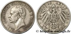 World coins GERMANY - SAXONY-WEIMAR-EISENACH Type : 2 Mark Charles Alexandre  Date : 1908  Mint name / Town : Berlin  Quantity minted : 100000  Metal : silver  Millesimal fineness : 900  ‰ Diameter : 