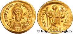 Byzantine coins JUSTINIAN I Type : Solidus  Date : 527-538  Mint name / Town : Constantinople  Metal : gold  Millesimal fineness : 1.000  ‰ Diameter : 20  mm Orientation dies : 6  h. Weight : 4,47  g.