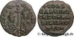 Byzantine coins CONSTANTINE VII and ZOE Type : Follis  Date : 914-919  Mint name / Town : Constantinople  Metal : copper  Diameter : 26  mm Orientation dies : 6  h. Weight : 9,87  g. Rarity : R1  Obve