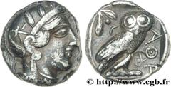 ATTIQUE - ATHENES(Ve siècle avant J.-C.) Tétradrachme N° v28_0047    Date : c. 420 AC. Nom de l'atelier : Athènes Métal : argent Diamètre : 23,5mm Axe des coins : 9h. Poids : 17,09g. Etat de conservat