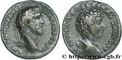 ANTONIN et MARC AURELE CESAR(140-161)Antoninus Pius, Marcus Aurelius Cوsar Sesterce, (GB, ئ 32) N° v28_0210    Date : 141 Nom de l'atelier : Rome Métal : cuivre Diamètre : 32mm Axe des coins : 12h. Po