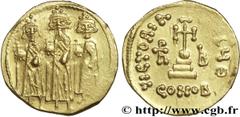 HERACLIUS, HERACLIUS CONSTANTIN et HERACLONAS(4/07/638-11/01/641) Solidus N° v28_0472    Date : 638-639 Nom de l'atelier : Constantinople Métal : or Diamètre : 20mm Axe des coins : 6h. Poids : 4,28g. 