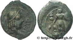 ARVERNES (Région de Clermont-Ferrand)(IIe - Ier siècles avant J.-C.) Bronze EPAD, au guerrier N° v28_0579    Date : après 52 AC. Métal : bronze Diamètre : 17,7mm Axe des coins : 6h. Poids : 2,18g. Deg