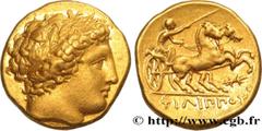 Greek Coins MACEDONIA - MACEDONIAN KINGDOM - PHILIP II Type : Statère d'or Date : c. 340-336 AC. Mint name / Town : Pella, Macédoine Metal : gold Diameter : 18,5 mm Orientation dies : 12 h. Weight : 8