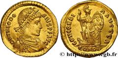Roman Coins THEODOSIUS I Type : Solidus Date : 388-392 Mint name / Town : Constantinople Metal : gold Millesimal fineness : 1000 ‰ Diameter : 21 mm Orientation dies : 6 h. Weight : 4,48 g. Rarity : R1