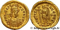 Roman Coins LEO I Type : Solidus Date : c. 462-466 Mint name / Town : Constantinople Metal : gold Millesimal fineness : 1000 ‰ Diameter : 19,5 mm Orientation dies : 6 h. Weight : 4,41 g. Officine : 3e