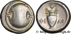 Greek Coins BEOTIA - THEBES Type : Statère Date : c. 368-364 AC. Mint name / Town : Thèbes, Béotie Metal : silver Diameter : 21,5 mm Orientation dies : 12 h. Weight : 12,05 g. Rarity : R1 Obverse lege