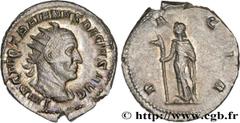 Roman coins TRAJAN DECIUS Type : Antoninien Date : 250 Mint name / Town : Rome Metal : billon Millesimal fineness : 400 ‰ Diameter : 22 mm Orientation dies : 6 h. Weight : 4,25 g. Officine : 1re Obver