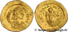 Byzantine coins JUSTIN II Type : Tremissis Date : 565-578 Mint name / Town : Constantinople Metal : gold Diameter : 15 mm Orientation dies : 6 h. Weight : 1,46 g. Obverse legend : DN IVSTI-NVS PP AVG 
