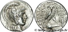 ATTIQUE - ATHENES(IIe - Ier siècles avant J.-C.) Tétradrachme stéphanophore N° v31_0060    Date : c. 144-143 AC. Nom de l'atelier : Athènes Métal : argent Diamètre : 27,5mm Axe des coins : 12h. Poids 