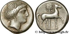 Greek Coins SICILY - SICULO-PUNIC - ENTELLA Type : Tétradrachme Date : c. 350 - 320/315 AC. Mint name / Town : Entella, Sicile Metal : silver Diameter : 23,5 mm Orientation dies : 9 h. Weight : 17,07 