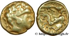 Celtic coins GALLIA - ARVERNI (Area of Clermont-Ferrand) Type : Statère d’or au cheval à gauche Date : c. 120-60 AC. Metal : gold Diameter : 18 mm Orientation dies : 12 h. Weight : 7,68 g. Rarity : R3