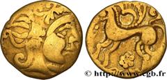 Celtic coins PARISII (Area of Paris) Type : Quart de statère d'or, classe IV  Date : c. 60-52 AC.  Mint name / Town : Paris (75)  Metal : gold  Diameter : 13,5  mm Orientation dies : 3  h. Weight : 1,