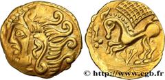 Celtic coins PARISII (Area of Paris) Type : Quart de statère d'or  Date : c. 60-52 AC.  Mint name / Town : Paris (75)  Metal : gold  Diameter : 16  mm Orientation dies : 10  h. Weight : 1,82  g. Rarit