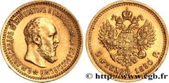 World coins RUSSIA - ALEXANDER III Type : 5 Rouble  Date : 1890  Mint name / Town : Saint-Petersbourg  Quantity minted : 5600000  Metal : gold  Millesimal fineness : 900  ‰ Diameter : 21,5  mm Orienta