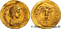 Roman coins HONORIUS Type : Tremissis  Date : 388-393  Mint name / Town : Constantinople  Metal : gold  Diameter : 14,5  mm Orientation dies : 12  h. Weight : 1,29  g. Rarity : R2  Obverse legend : DN