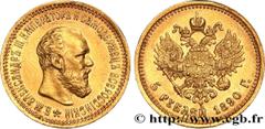 World coins RUSSIA - ALEXANDER III Type : 5 Rouble  Date : 1890  Mint name / Town : Saint-Petersbourg  Quantity minted : 5600000  Metal : gold  Millesimal fineness : 900  ‰ Diameter : 21,5  mm Orienta